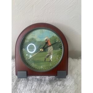 Golf Clock Wood MCM Style Golfer and Domed Glass face 5" x 5" x 2.25"
